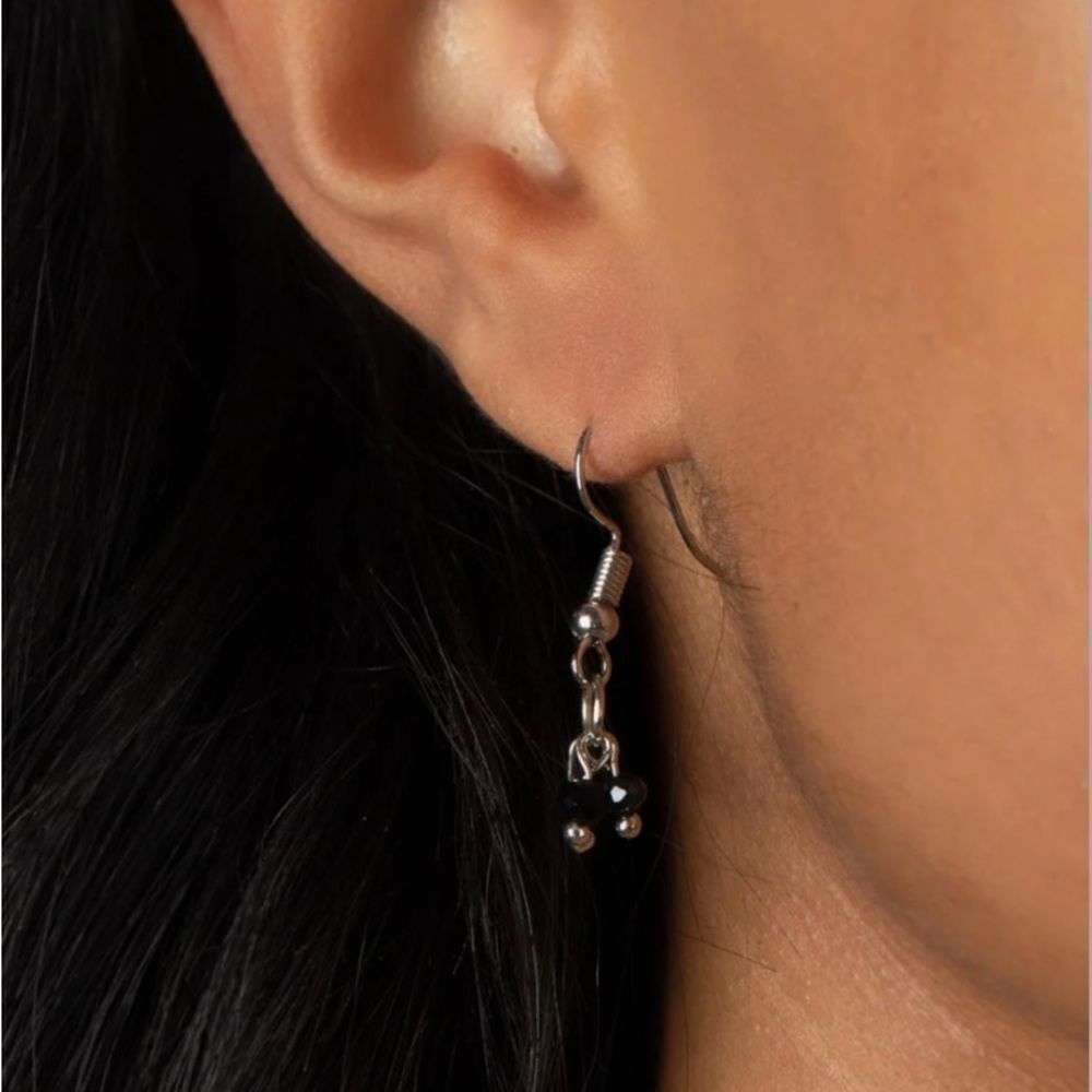Micro Faceted Rhinestone Gunmetal Gray Dangle Fish Hook Style Earrings OSFM